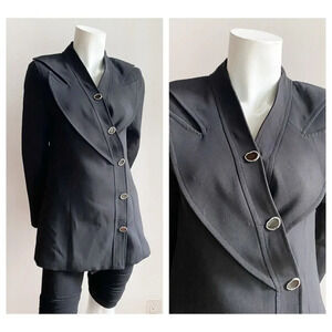 ITEM Lookbook Black Unique Asymmetrical Closure Fitted Blazer 2/4